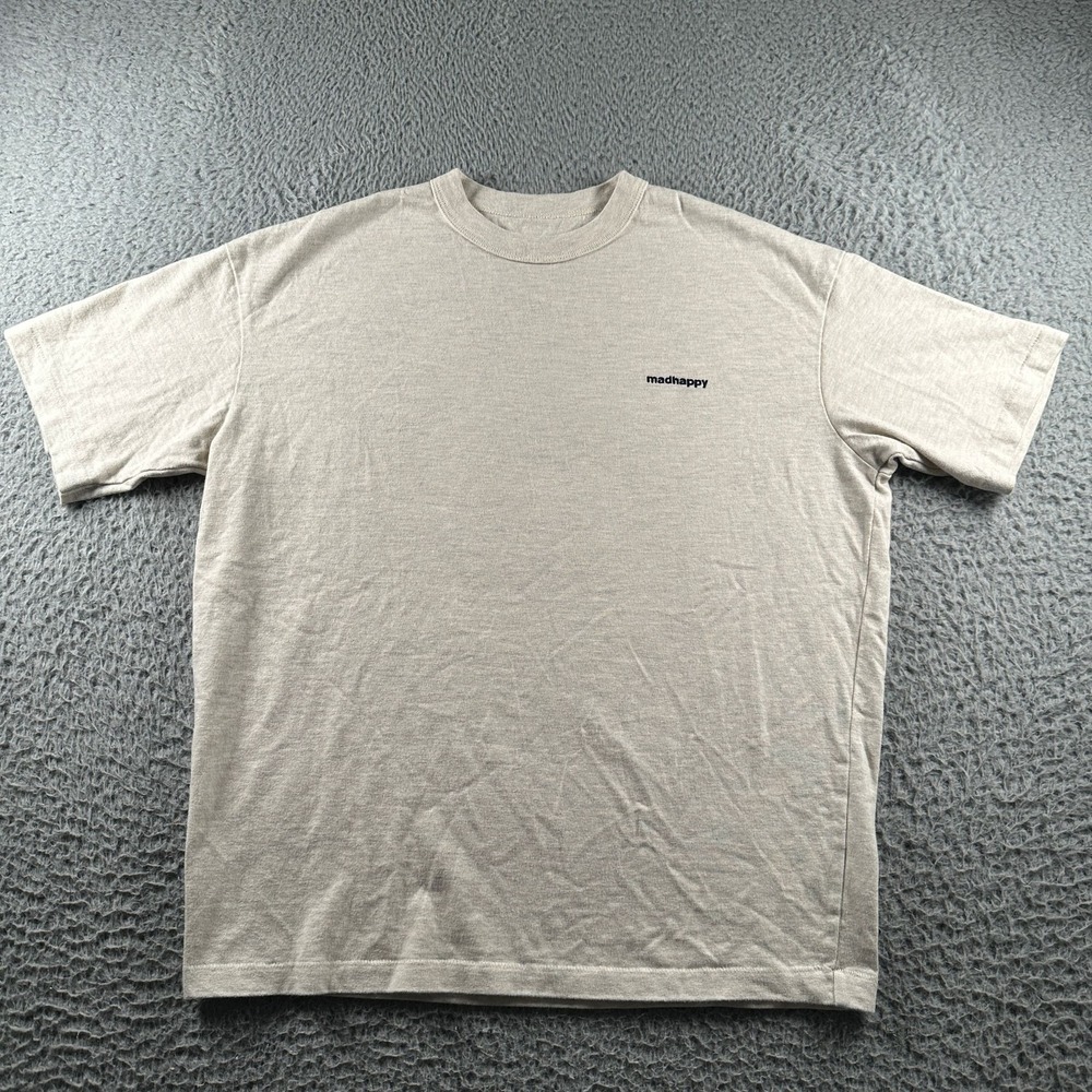 Madhappy Shirt Size S Beige Embroidered Logo 100% Cotton Knit Crewneck‎ Tee